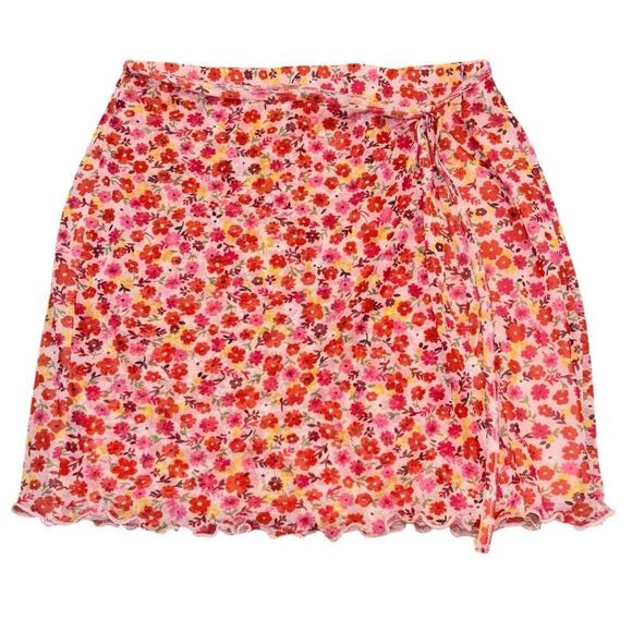 Full Tilt Dresses & Skirts - Pink Floral Y2K Mini Wrap Skirt Women’s XS Preppy Coquette Balletcore Soft Girl